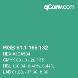 カラーコード: RGB 61.1 165 132 | qconv.com