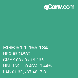 カラーコード: RGB 61.1 165 134 | qconv.com