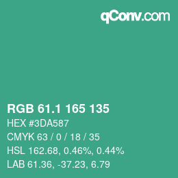 カラーコード: RGB 61.1 165 135 | qconv.com