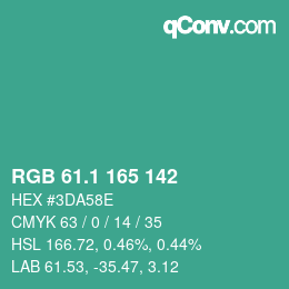 カラーコード: RGB 61.1 165 142 | qconv.com