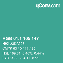 カラーコード: RGB 61.1 165 147 | qconv.com