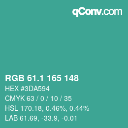 カラーコード: RGB 61.1 165 148 | qconv.com
