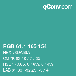 カラーコード: RGB 61.1 165 154 | qconv.com