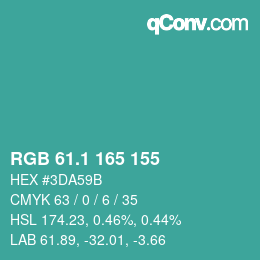 カラーコード: RGB 61.1 165 155 | qconv.com