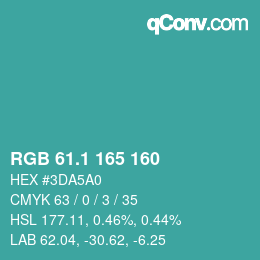 Color code: RGB 61.1 165 160 | qconv.com