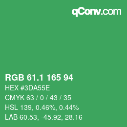 カラーコード: RGB 61.1 165 94 | qconv.com