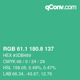 カラーコード: RGB 61.1 180.8 137 | qconv.com