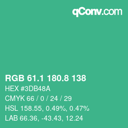 カラーコード: RGB 61.1 180.8 138 | qconv.com
