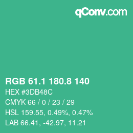 カラーコード: RGB 61.1 180.8 140 | qconv.com