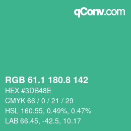 カラーコード: RGB 61.1 180.8 142 | qconv.com