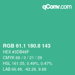 カラーコード: RGB 61.1 180.8 143 | qconv.com