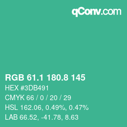 カラーコード: RGB 61.1 180.8 145 | qconv.com