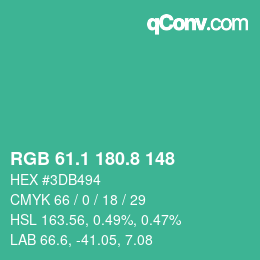 カラーコード: RGB 61.1 180.8 148 | qconv.com