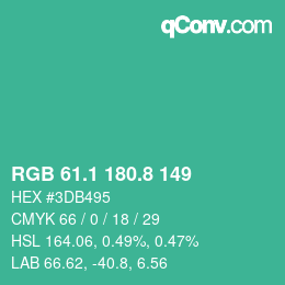 カラーコード: RGB 61.1 180.8 149 | qconv.com