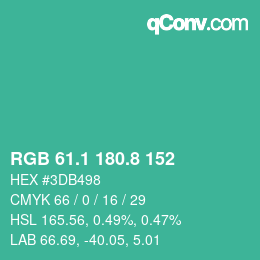 カラーコード: RGB 61.1 180.8 152 | qconv.com
