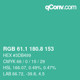 カラーコード: RGB 61.1 180.8 153 | qconv.com