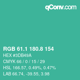 カラーコード: RGB 61.1 180.8 154 | qconv.com