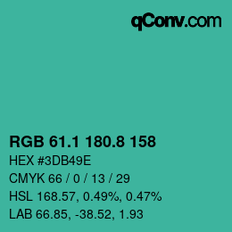 カラーコード: RGB 61.1 180.8 158 | qconv.com