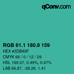Color code: RGB 61.1 180.8 159 | qconv.com