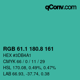 カラーコード: RGB 61.1 180.8 161 | qconv.com