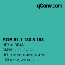 カラーコード: RGB 61.1 180.8 168 | qconv.com