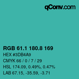 Color code: RGB 61.1 180.8 169 | qconv.com