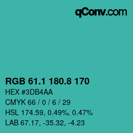 カラーコード: RGB 61.1 180.8 170 | qconv.com