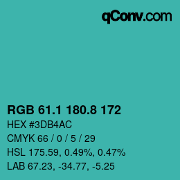 カラーコード: RGB 61.1 180.8 172 | qconv.com