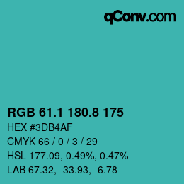 カラーコード: RGB 61.1 180.8 175 | qconv.com