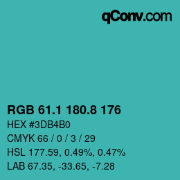 カラーコード: RGB 61.1 180.8 176 | qconv.com