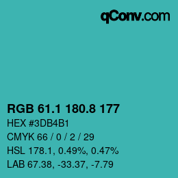 カラーコード: RGB 61.1 180.8 177 | qconv.com