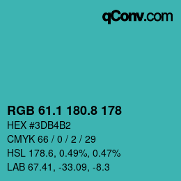 Color code: RGB 61.1 180.8 178 | qconv.com