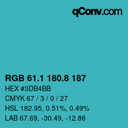 カラーコード: RGB 61.1 180.8 187 | qconv.com