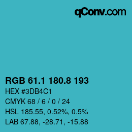 Color code: RGB 61.1 180.8 193 | qconv.com