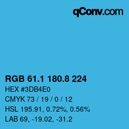 カラーコード: RGB 61.1 180.8 224 | qconv.com