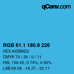 Color code: RGB 61.1 180.8 226 | qconv.com