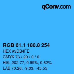 Color code: RGB 61.1 180.8 254 | qconv.com