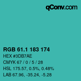 カラーコード: RGB 61.1 183 174 | qconv.com