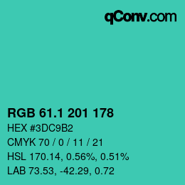 カラーコード: RGB 61.1 201 178 | qconv.com