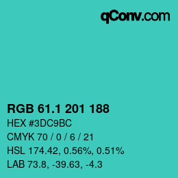 カラーコード: RGB 61.1 201 188 | qconv.com