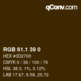 カラーコード: RGB 61.1 39 0 | qconv.com