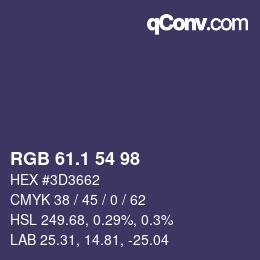 カラーコード: RGB 61.1 54 98 | qconv.com