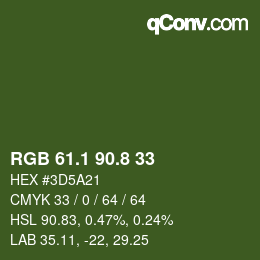 Color code: RGB 61.1 90.8 33 | qconv.com