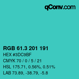 カラーコード: RGB 61.3 201 191 | qconv.com