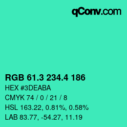 カラーコード: RGB 61.3 234.4 186 | qconv.com