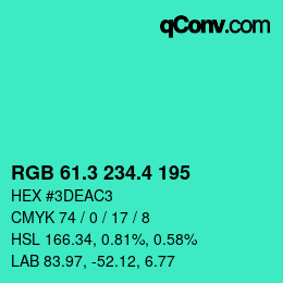 カラーコード: RGB 61.3 234.4 195 | qconv.com