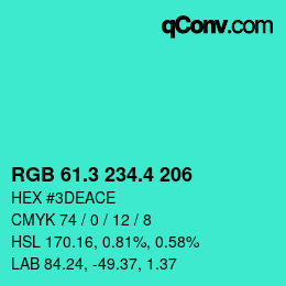 カラーコード: RGB 61.3 234.4 206 | qconv.com