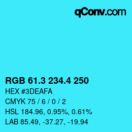 カラーコード: RGB 61.3 234.4 250 | qconv.com