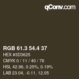 カラーコード: RGB 61.3 54.4 37 | qconv.com