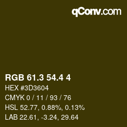 カラーコード: RGB 61.3 54.4 4 | qconv.com